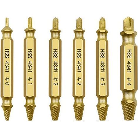6pcs Kit d'extraction de vis endommagées, extracteur de vis dénudées, extracteur de titane de fil cassé, outils d'entretien de goujon, outil de retrait de vis, extracteur de boulon cassé et