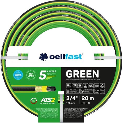 Cellfast Manguera de jardín GREEN ATS2, resistente, flexible, de 5 capas, trenza de tricot ATS2, resistente a los rayos UV y a las algas, libre de metales pesados, 30 bar, -20/60 °С temperatura 3/4",