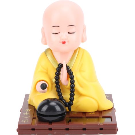 Ortviai Figurine Bouddhiste Solaire Jaune avec Capteur de Lumière pour Bureau, Tableau de Bord Auto et Intérieur (1/5)