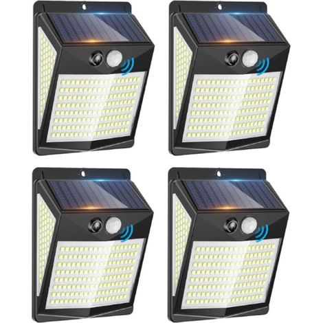 Set di 4 faretti LED solari da esterno con sensore di movimento, 238 LED, 3 modalità, impermeabili IP65, per giardino, cortile, patio, garage e muro (1/5)