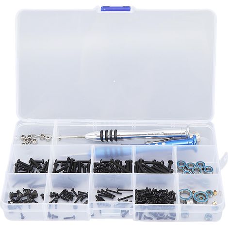Kit d'outils de réparation pour voitures télécommandées de 205 pièces, comprenant des tournevis plats ronds et des tournevis à roulement, compatible avec les voitures télécommandées à l'échelle 1/18. (1/5)