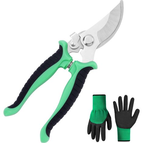 Sécateur de jardin, ciseaux de fleuriste, sécateur à lames croisées, sécateur professionnel avec gants, taille-haie, cisaille à gazon avec fonction de verrouillage (1/5)