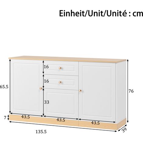 Buffet 3 portes avec 2 tiroirs, meuble de rangement polyvalent pour séjour et salle à manger, armoire basse pratique et élégante. (1/5)