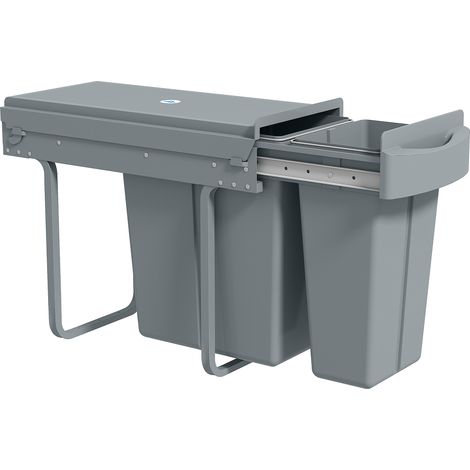 Ausziehbarer Mülleimer, Küchenmüllbehälter mit 2 herausnehmbaren Eimern, Griff, 30 Liter (20 L+10 L), Metall, Grau