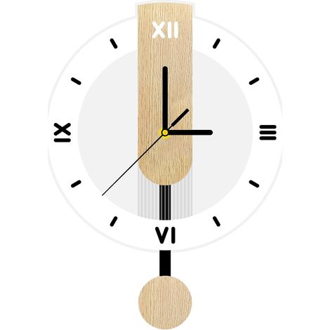 Horloge murale en acrylique et bois, horloge murale à pendule silencieuse sans tic-tac, alimentée par piles, chiffres romains, horloge murale moderne convenant au salon, à la cuisine, à la salle de ba (1/5)