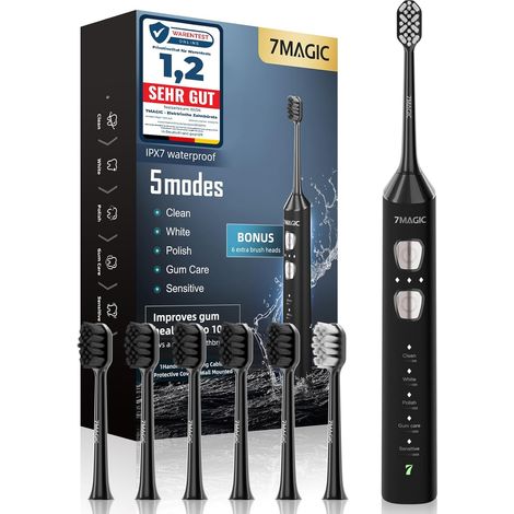 Brosse à dents électrique sonique, 180 jours d'autonomie, Noir Technologie sonique, fonctionnement silencieux, 3 intensités, 5 modes de brossage, 40000 VPM, IPX7, minuteur, recharge USB-C (1/5)