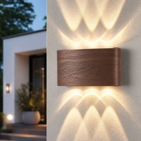 Applique murale LED double tête étanche IP54 finition bois noix design créatif éclairage extérieur intérieur jardin terrasse (1/4)