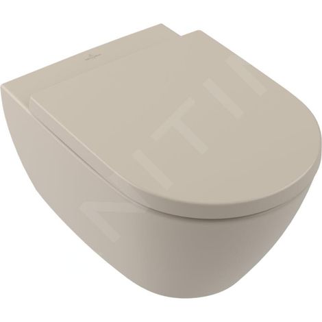 Villeroy & Boch – WC suspendu DirectFlush céramique 370x560mm – Couleur amande avec CeramicPlus – Sortie horizontale – SKU 5614R0AM