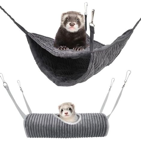Hammocks for Small Animal Ferret Bed for Ferret Hamster Hammock and Cage Tunnel for Rat Hamster Squirrel Amaca da Ferrets Hanging Tunnel for Guinea Pig Ferrets Topi (Grey) (1/2)