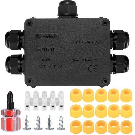 Boîte de Jonction Étanche IP68, 5 Voies Boîte de Dérivation Extérieur, Boitier de Raccordement Connecteur Prises Étanche Ø4mm-8mm Ø9mm-12mm Câble pour Extérieur Jardin - 5 Voies (1/4)