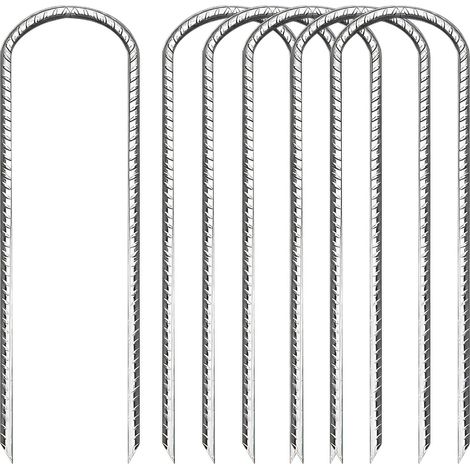 6 Pièces 30cm Piquets Ancrage Sol Acier Galvanisés, Piquets Terre Trampoline Forme U avec Fil Antidérapant et Pointe Pointue, Fixation Tente Robustes pour Auvents, Camping, Jardin, Clôture, Balançoire (1/5)
