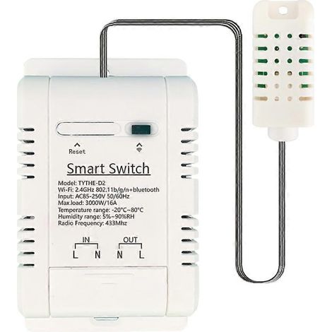 Interrupteur intelligent WiFi Tuya 3000W 16A, thermostat sans fil avec surveillance de la température et de l'humidité et moniteur de consommation d'énergie (1/5)