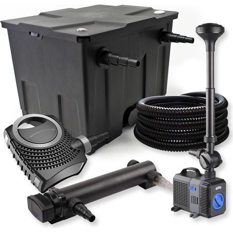 SunSun Komplettset: CBF-350 Teichfilter bis 12000 L Teichfilteranlage, CTF-8000 Teichpumpe 8000l/h 70W, CUV-324 Teichklärer 24W, 25m Teichschlauch 25 mm, CTP-2803 Springbrunnen 3000l/h 10W