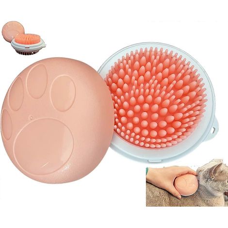 Brosse de toilettage pour chat, chien et autres animaux de compagnie - Soin du pelage pour éliminer le sous-poil - Massage doux avec brosse en silicone - Nettoyage facile - Rose (1/5)
