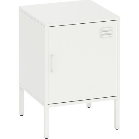 CHICFURN mesita de noche de acero 40x40x56 cm blanca con estante ajustable (1/5)