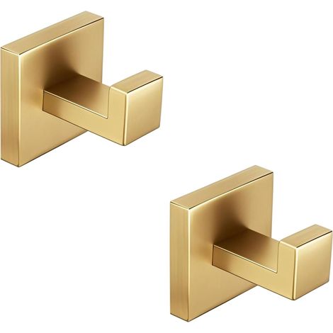 Gancho para toallas de baño, clavija cuadrada de acero inoxidable, color dorado, juego de 2 (1/5)