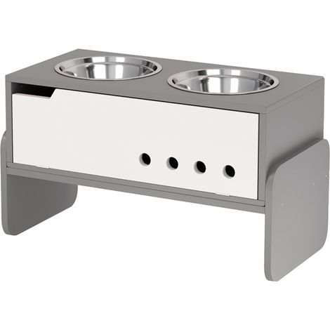 Comedero elevado para perros con almacenaje y 2 cuencos inox de 2000 ml, gris (1/4)
