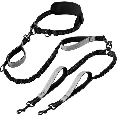 Laisse double mains libres améliorée pour chiens de races moyennes et grandes – Laisse double avec poignées rembourrées, coutures réfléchissantes, absorption des chocs anti-traction et conception pivo