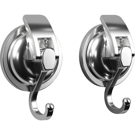 Ganchos con ventosa extraíbles (paquete de 2), ganchos de ducha con ventosa plateados de alta resistencia, potente soporte para coronas para baño y cocina