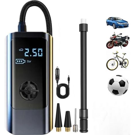 Compresseur D Air Portable - 8000 Mah - Manomètre Numérique - Éclairage De Secours - Pour Pneus Voiture Moto Vélo Ballon - 1 Pièce (1/5)