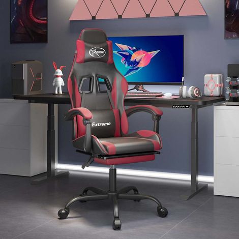 vidaXL Silla gaming con reposapiés cuero sintético negro rojo tinto (1/5)