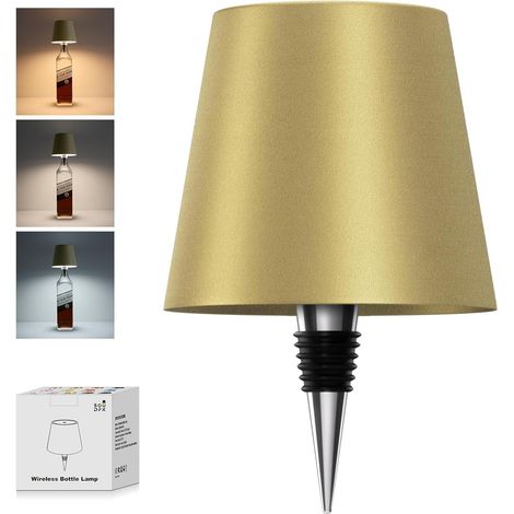 Lampe à bouteille sans fil, 3 couleurs Lampes à bouteille à vin rechargeables pour bars et restaurants (Or, 1 pièce) (1/5)