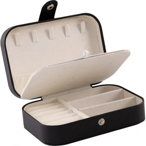 Boîte à bijoux compacte et élégante, boîte de rangement pour bijoux, boîte de voyage, un cadeau idéal pour les femmes et les filles, noire. (1/5)