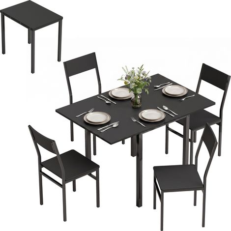 Ensemble Table Salle à Manger Extensible avec 4 Chaises Empilables, Couleur Noir (1/5)