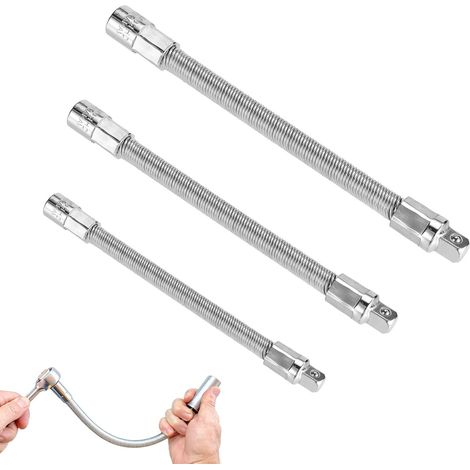 3pcs Rallonges Flexibles pour Douilles, Entraînements 1/4" 3/8" et 1/2" Pliables à Couple Élevé en Acier Chrome-Vanadium Clés à Chocs Réparations Automobiles et Accès Aux Espaces Restreints (1/5)