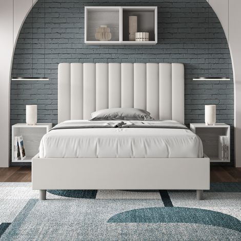 Letto una piazza e mezza con rete imbottito 120x200 similpelle bianco Agueda (1/4)