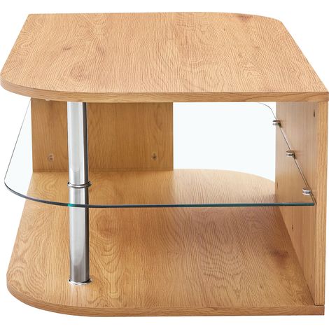 Table basse avec rangement en bois naturel et étagère en verre 100x60x42 cm (1/5)