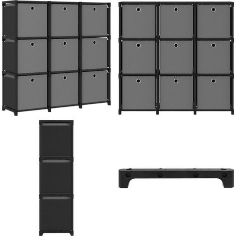 Étagère à 9 cubes avec boîtes Noir 103x30x107,5 cm Tissu - Bibliothèque - Étagère - Meuble De Rangement - Organisation Intérieur - Design Moderne - Home & Living (1/5)