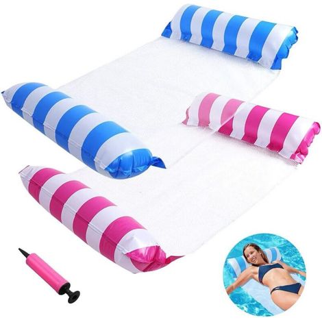 Lot de 2 hamacs gonflables 4 en 1 + pompe, matelas flottant piscine & plage, adultes/enfants, été détente