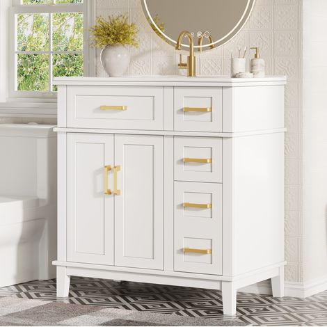 Mueble baño con lavabo cerámico y cajones 76 cm OKMYHOME (1/5)