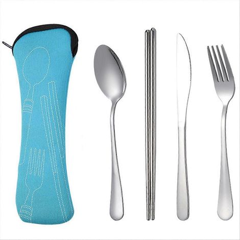 Lot de 4 pièces lot dinnerware portable cuillère fourchette steak knife lot light bleu (1/5)