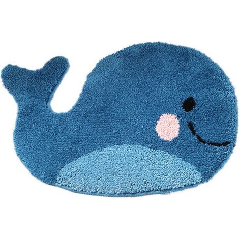 Tappetino da bagno blu 47x63 cm - Tappetino antiscivolo a forma di balena, assorbente e lavabile in microfibra. (1/5)