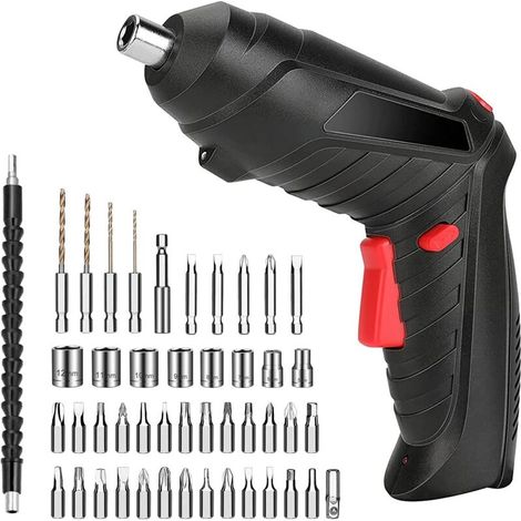 Vtizikl Tournevis électrique sans fil, rechargeable, perceuse électrique rotative pour travaux de bricolage à la maison, noir (1/5)