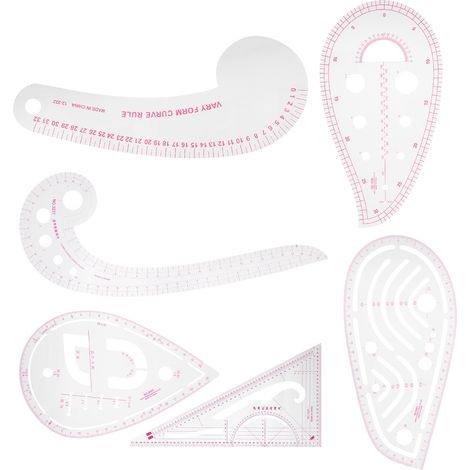 Règle courbe de couture en plastique, graduée en pouces, avec graduations françaises et métriques, pour la conception de vêtements (lot de 6). (1/5)