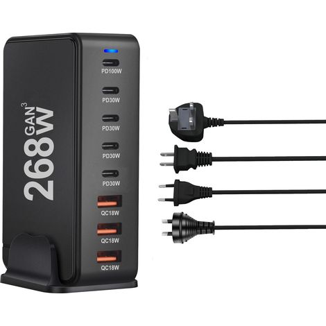 268 WChargeur multiport au nitrure de gallium PDChargeur haute puissanceChargeur de bureau multifonctionnel(N142) (1/5)