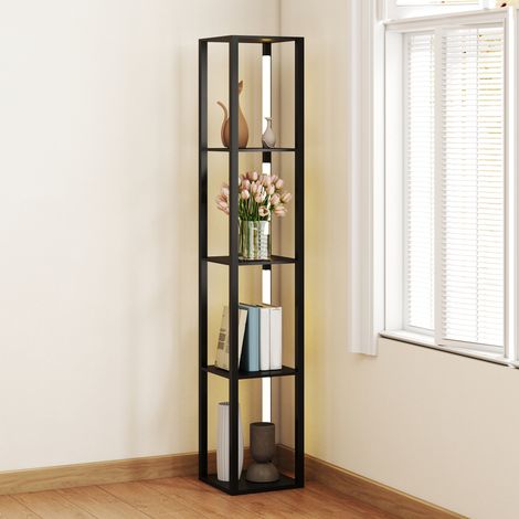 LED Floor Lamp with Shelves, Modern Dimmable Standing Lamp with 3 Brightness Levels and Foot Switch for Living Room, Bedroom, Office, Black