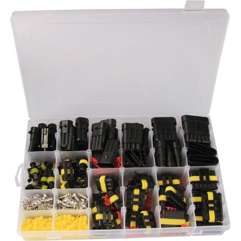 Kit de 708 connecteurs étanches pour câbles électriques automobiles (43 jeux) : connecteurs à 1, 2, 3, 4, 5 et 6 broches, compatibles avec les camions et les voitures. Boîte assortie. (1/5)