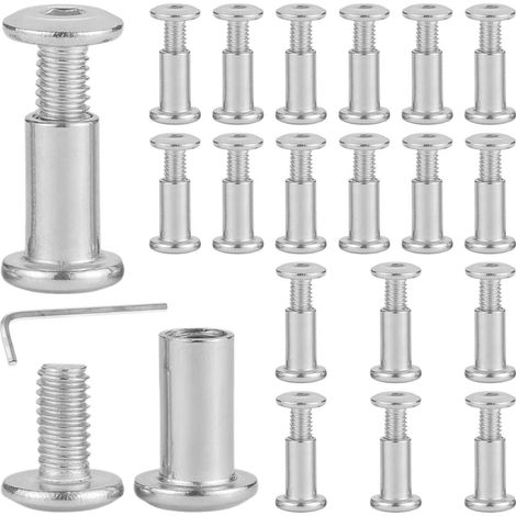 Lot de 20 vis de connexion M8 × 25 mm, robustes et faciles à utiliser, connecteurs de meubles avec clé hexagonale, vis à douille, pour meubles, armoires, planches en bois (argenté)