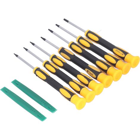 Ensemble de 7 tournevis et 2 outils de levier en acier inoxydable avec poignée antidérapante et confortable pour la réparation électronique (1/5)