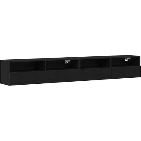 Lot de 2 meuble TV mural minimaliste avec étagères 100 x 30 x 30 cm en bois d'ingénierie noir