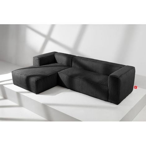 KONSIMO FEROX Modernes Ecksofa Links aus breitem Cordstoff, schwarz (1/5)