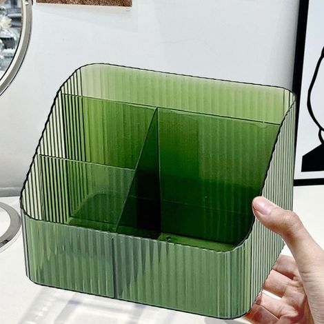 Boîte de rangement de bureau transparente trapézoïdale de style nordique pour téléphone portable et fournitures de bureau, organiseur de maquillage (rouge à lèvres et masque), verte (1/5)