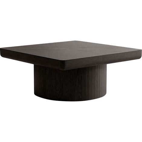 Table basse carrée 78cm pour salon, plateau moderne en placage bois avec motif parquet et base cylindrique, plateau épaissi, montage facile, noir (1/5)