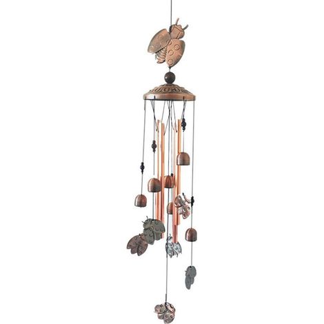 Windspiel für Garten & Balkon, Retro Metall, 4 Aluminiumrohre, Marienkäfer-Anhänger