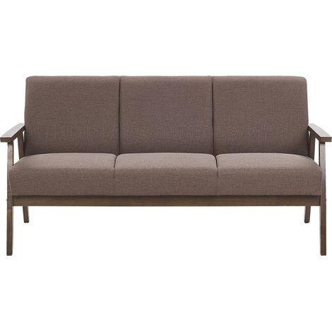 Sofá tapizado en poliéster marrón 3 plazas diseño retro marco de madera para sala de estar Asnes (1/5)