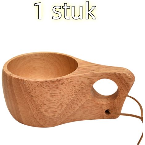 Gobelet portable en bois d'hévéa avec poignée pour eau et boissons adapté à une utilisation en extérieur 15 x 8 x 6,2 cm couleur bois (1/5)